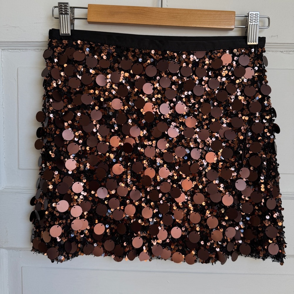 Zara Brown & Black Sequin Beaded Mini Skirt XS NWT Festival Concert Party Glam - Picture 9 of 13